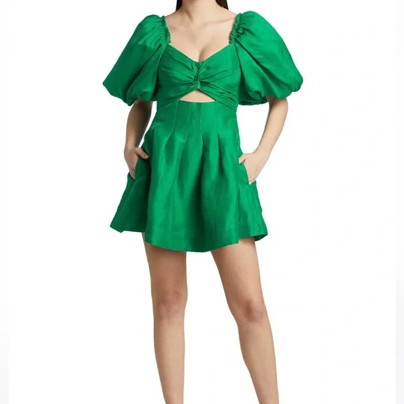 Aje Green Puff Sleeve Mini Dress - Picture 2 of 9